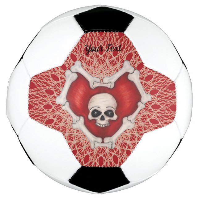 Skull in Red Heart of Bones White Abstract Lines Soccer Ball (Front)