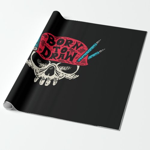 skull in red helmet on blue illustration wrapping paper