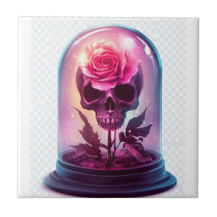 Skull in Rose Glass Ceramic Tile