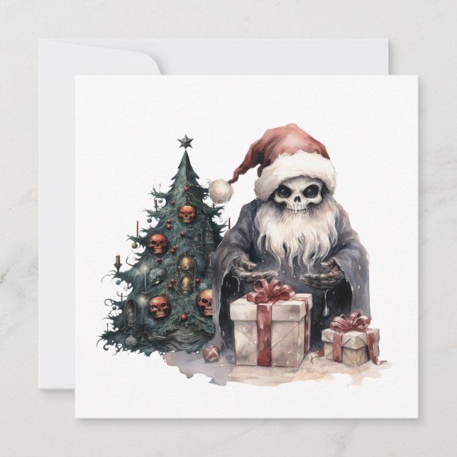 Skull in Santa hat with gothic Christmas tree Invitation (Front)