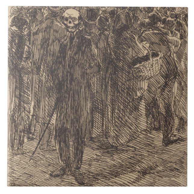 Skull in the Crowd (by Albert Besnard) Ceramic Tile (Front)