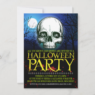 Skull in the Moonlight Halloween Party Invitation