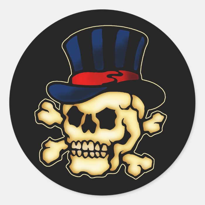 Skull in Top Hat Round Stickers