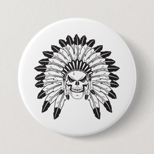 Skull Indian Chief Button