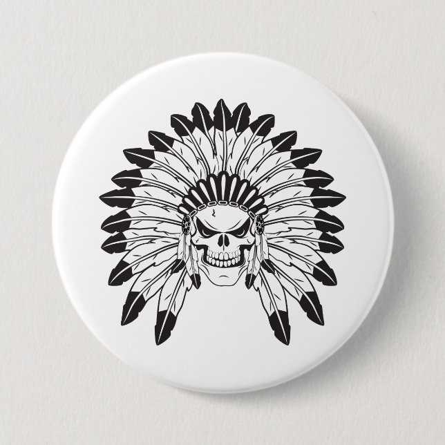 Skull Indian Chief Button (Front)