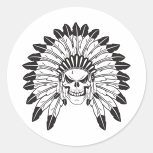 Skull Indian Chief Classic Round Sticker