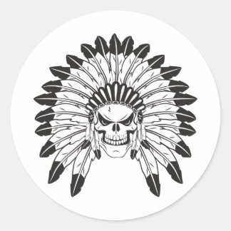 Skull Indian Chief Classic Round Sticker