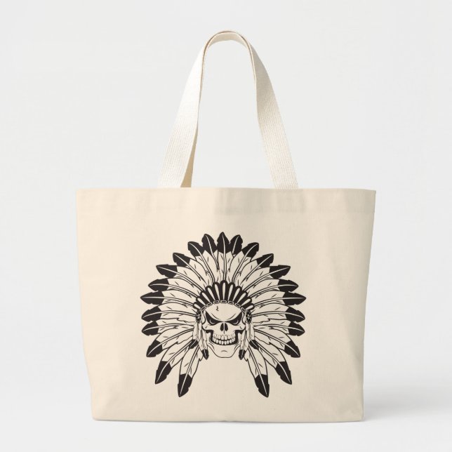 Skull Indian Chief Large Tote Bag (Front)