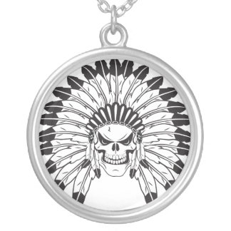 Skull Indian Chief Silver Plated Necklace