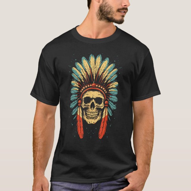 Skull Indian Headdress, Skull Chief Indian Skull M T-Shirt (Front)