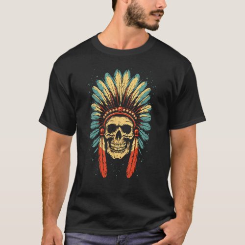 Skull Indian Headdress Skull Chief Indian Skull M T_Shirt