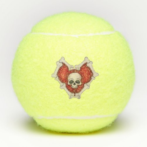 Skull inside Red Heart outlined with Bones Tennis Balls