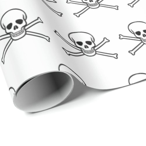 Skull jolly roger pirate black on white wrapping paper