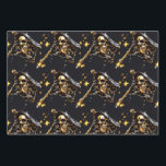 Skull jolly roger pirate flag black gold 3D  Wrapping Paper Sheets<br><div class="desc">A realistic grinning 3D skull rests against a black flag that is set against a midnight black background that has faux shimmering stars and fireflies. The skulls are set in a seamless, repeating pattern and are ideal for halloween, gothic and pirate theme birthday parties. They are suited to both adults...</div>