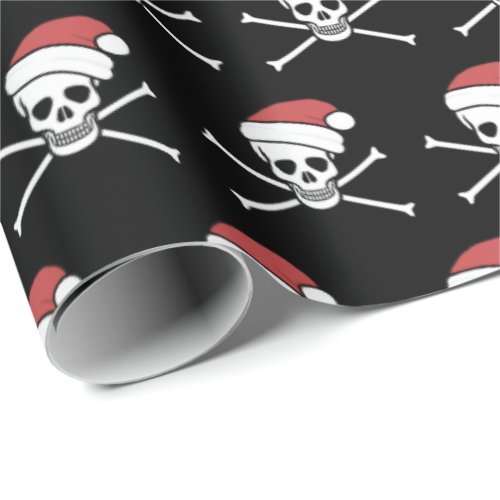 Skull jolly roger pirate in a santa hat wrapping paper