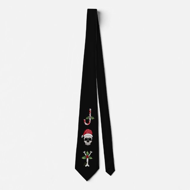 Skull JOY Bones Holly Christmas Holiday Neck Tie (Front)