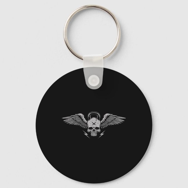 Skull Kettlebell Workout Strength Training Gym  Keychain (Front)