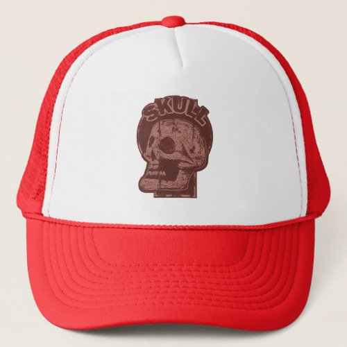 SKULL Keyhole _ Brick Red Distressed Logo look Trucker Hat