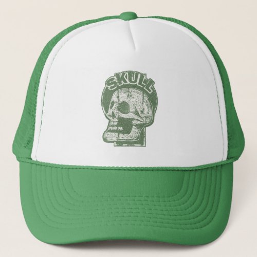 SKULL Keyhole _Faded Pine Green Distressed Logo Trucker Hat