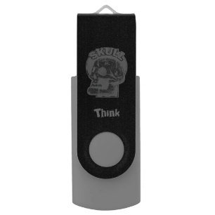 Skull Keyhole Grey & Black Distressed Logo Flash Drive
