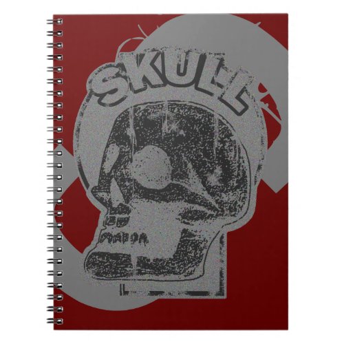 Skull Keyhole Grey  Black Distressed Logo on Red Notebook
