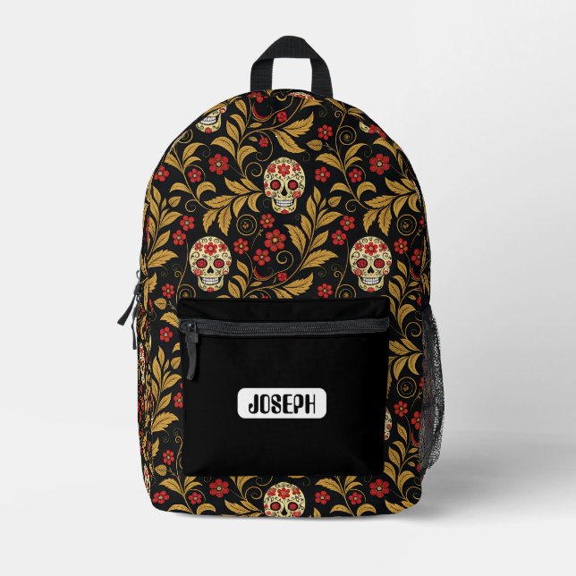 Skull Khokhloma Pattern Personalized Backpack (Front)