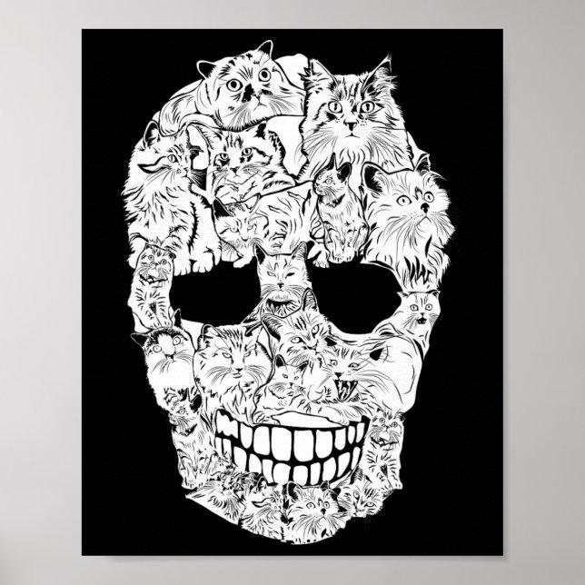 Skull Kitty Skeleton Halloween Costume Scary Cat S Poster (Front)