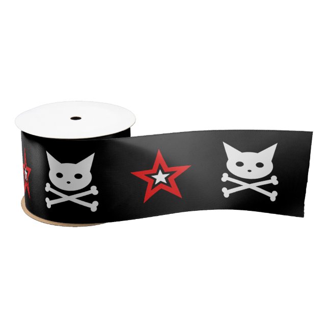 Skull Kitty & Stars {CRAFTY} Satin Ribbon (Spool)