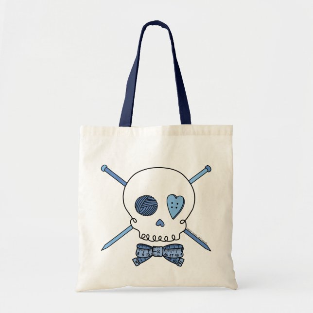 Skull & Knitting Needles (Blue) Tote Bag (Front)