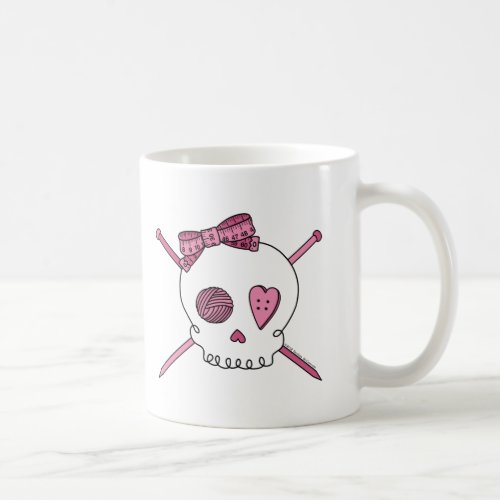 Skull  Knitting Needles Pink Coffee Mug