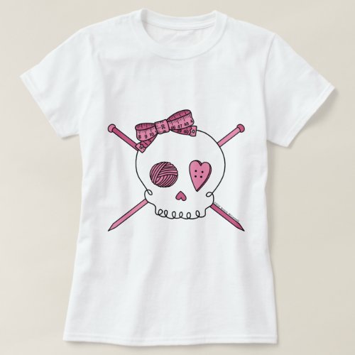 Skull  Knitting Needles Pink T_Shirt