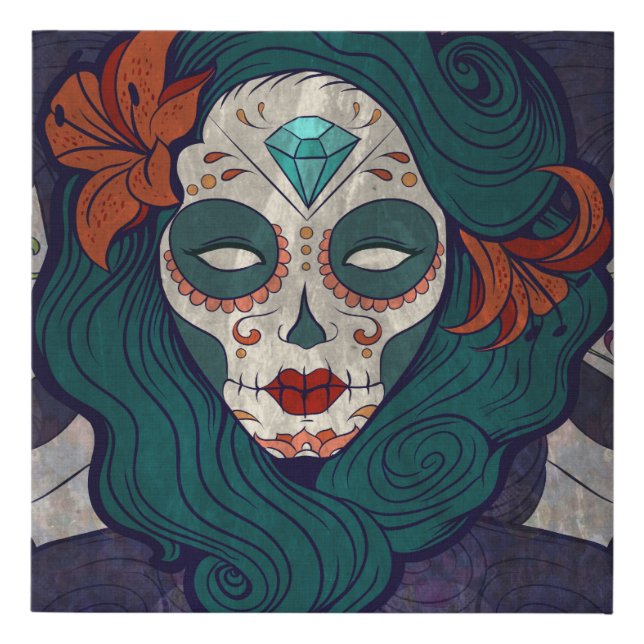 Skull Ladies Faux Canvas Print (Front)