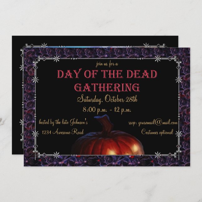 Skull Lady & Jack-o-lantern Dias de los Muertos Invitation (Front/Back)