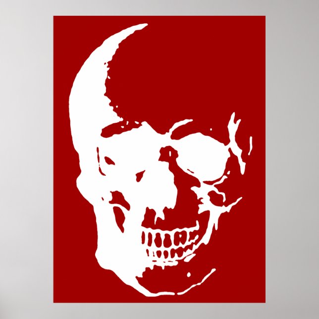 Skull Large Poster Print - Red & White Fantasy Art (Front)