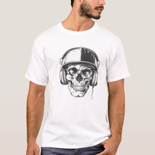 Skull listening to headphones T_Shirt