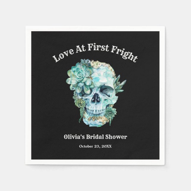 Skull Love at First Fright Halloween Bridal Shower Napkins (Front)