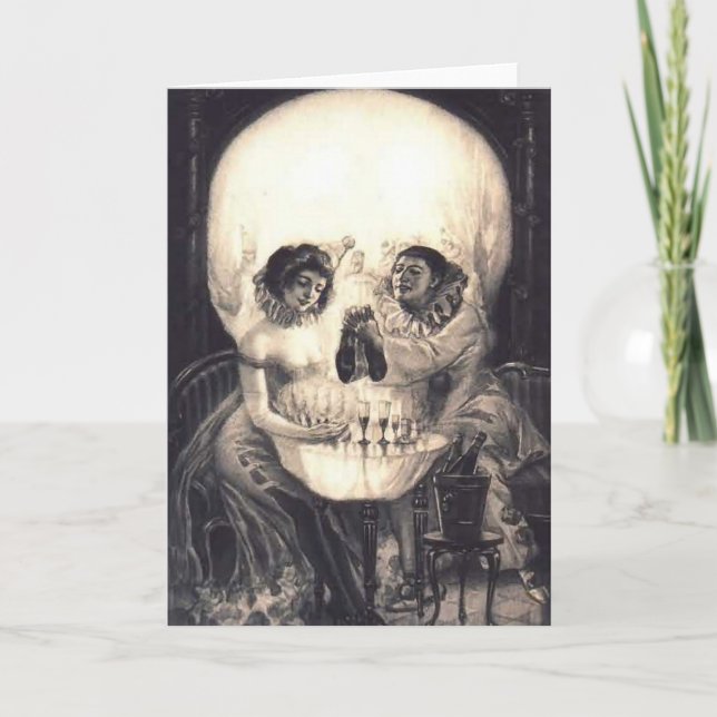 Skull Love Retro Optical Illusion Card (Front)