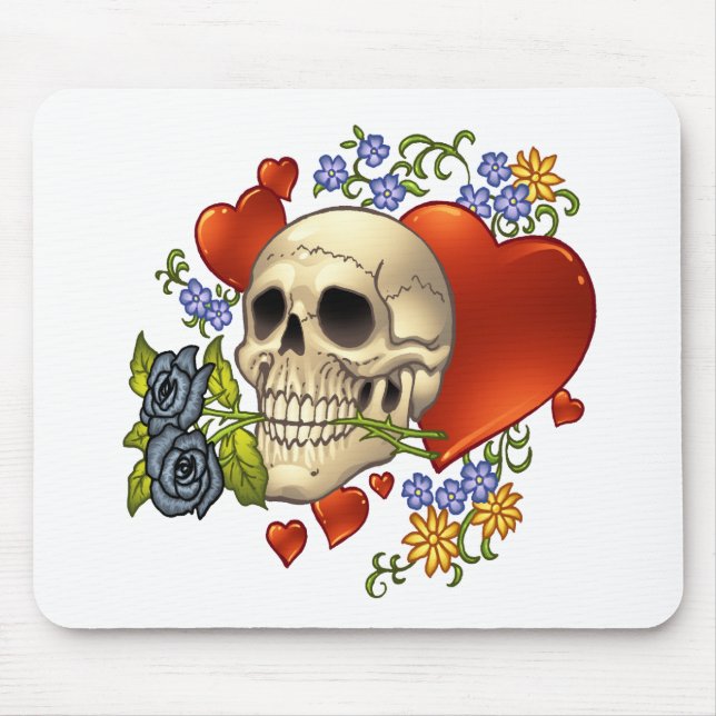 Skull Love - Skulls, Roses and Hearts by Al Rio Mouse Pad (Front)