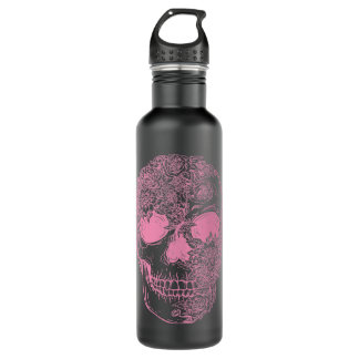 Skull Lover Skeleton Rose Pink Floral Skull Skulls Stainless Steel Water Bottle