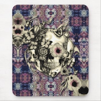 Skull Made Of Poppies And Butterflies Mouse Pad by KPattersonDesign at Zazzle