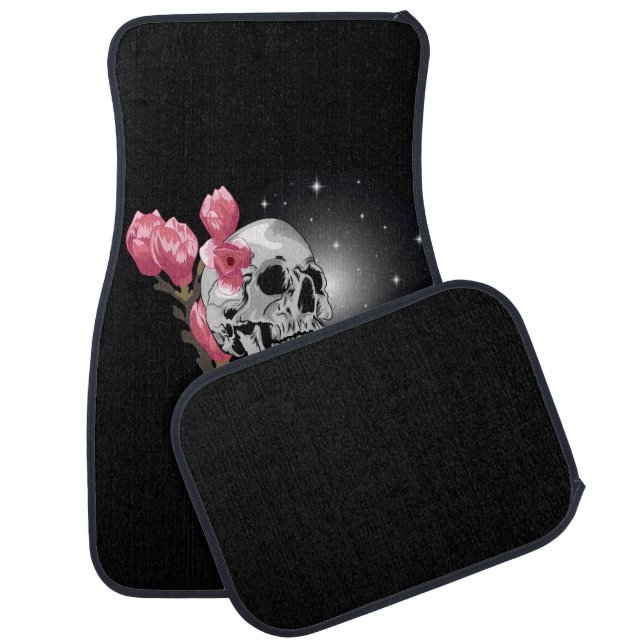 Skull & Magnolia Flowers Car Floor Mat (Set)