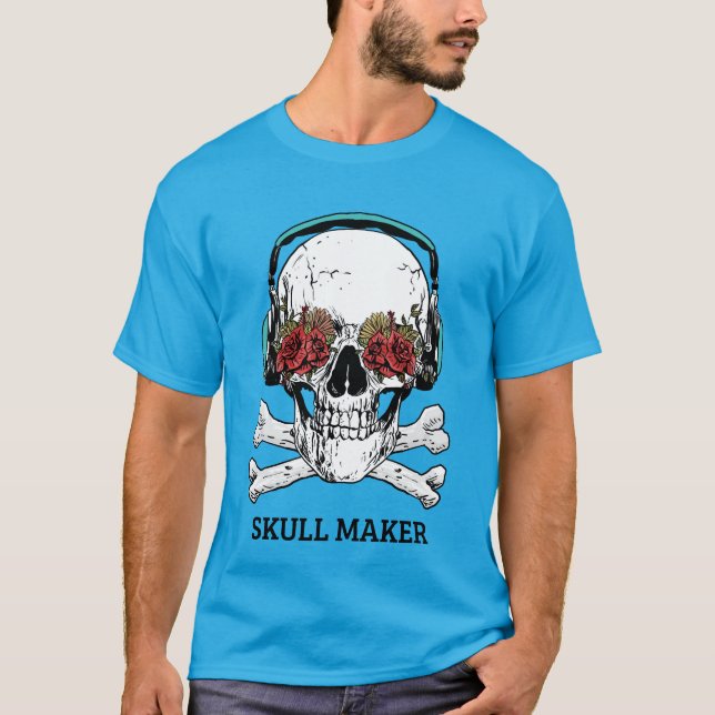 SKULL MAKER Headphones and Roses | T-Shirt (Front)
