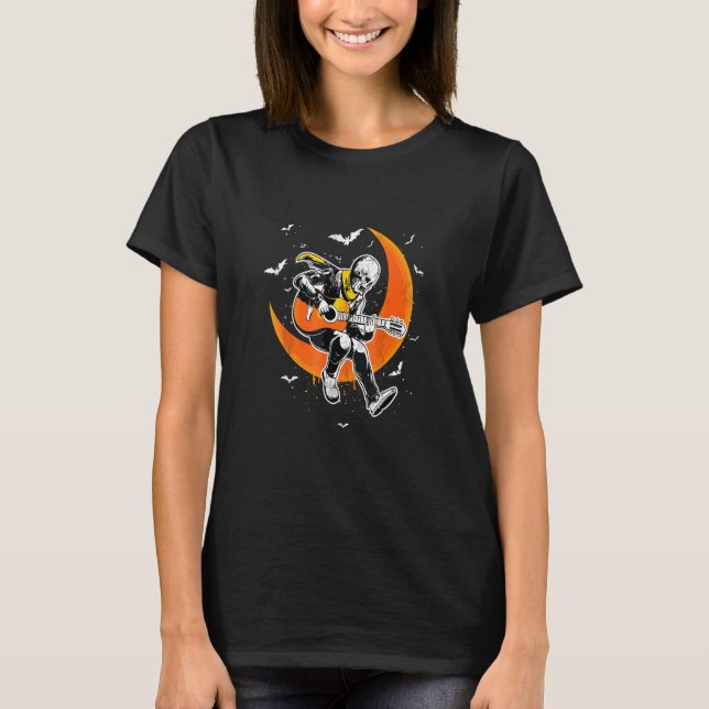 Skull man Playing Guitar On the Moon Skull music H T-Shirt (Front)