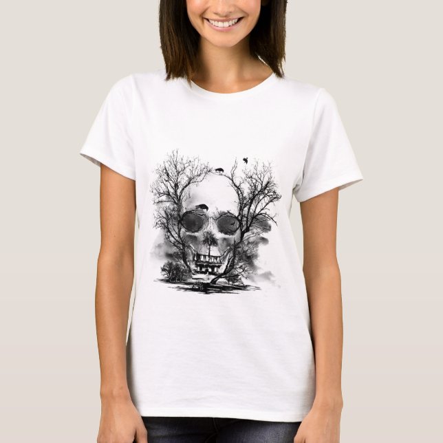 SKULL MANSION - haunted house - horror - Halloween T-Shirt (Front)