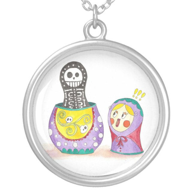 Skull Matrioshka Silver Plated Necklace (Front)