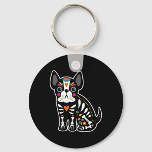 Skull Mexican French Bulldog Halloween Day Of The Keychain