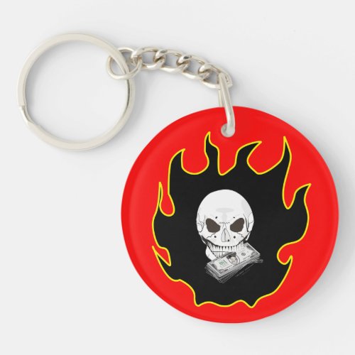 Skull Money Flame Death Red Black Fire Biker  Keyc Keychain