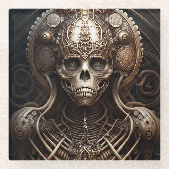 Skull Monster Skeleton Horror Glass Coaster (Front)