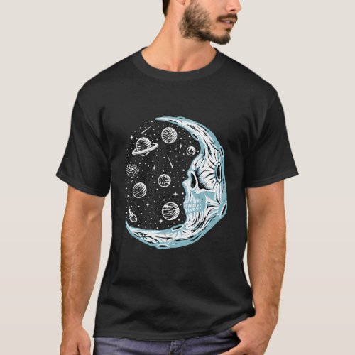 Skull Moon With Planets Space Astrology T_Shirt