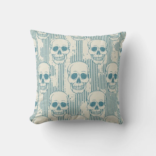 Skull Motif: Seamless Freehand Pattern Throw Pillow (Front)